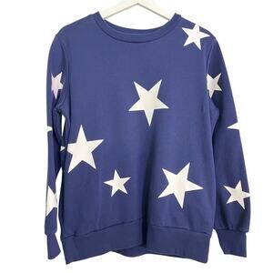 Judith March Star Print Sweatshirt Blue White Graphic Crewneck Pullover S